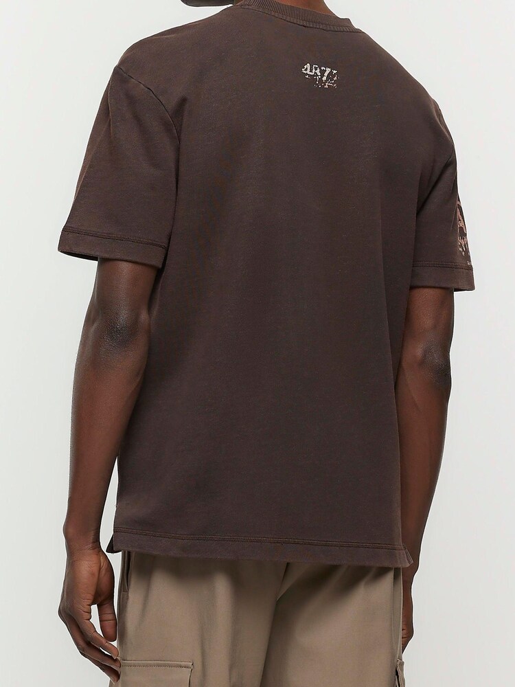 River Island Brown Regular Fit 100% Cotton Outer Eden T-Shirt - Image 2 of 4