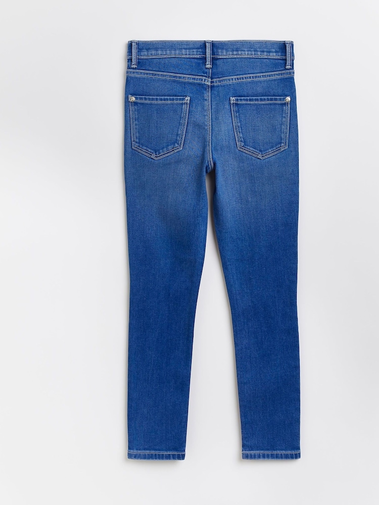 River Island Mid Blue Girls Mid Wash Molly 100% Cotton Jeans - Image 2 of 3