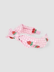 JoJo Maman Bébé Pink Strawberry Embroidered Gingham Headband - Image 1 of 3
