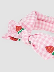 JoJo Maman Bébé Pink Strawberry Embroidered Gingham Headband - Image 2 of 3