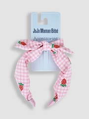 JoJo Maman Bébé Pink Strawberry Embroidered Gingham Headband - Image 3 of 3