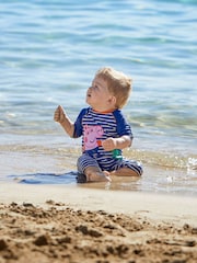 JoJo Maman Bébé Blue Peppa Pig UPF 50 1-Piece Sun Protection Suit - Image 1 of 9