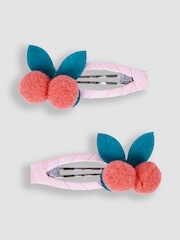JoJo Maman Bébé Pink 2-Pack Cherry Pom Pom Clips - Image 1 of 3