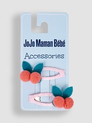 JoJo Maman Bébé Pink 2-Pack Cherry Pom Pom Clips - Image 2 of 3