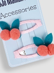 JoJo Maman Bébé Pink 2-Pack Cherry Pom Pom Clips - Image 3 of 3