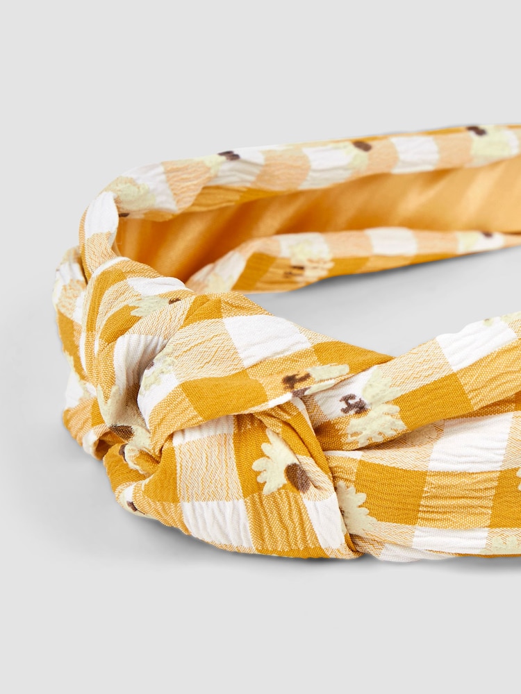 JoJo Maman Bébé Yellow Floral Gingham Headband - Image 2 of 3