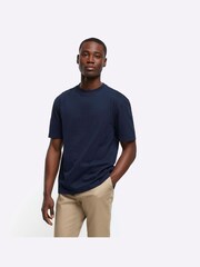 River Island Blue Regular Fit 100% Cotton T-Shirt - Image 1 of 3