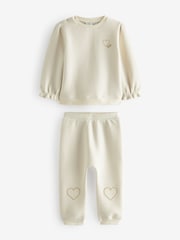 River Island Cream Baby Girls Quilted 100% Cotton Sweat Jogger Set - Image 1 of 3