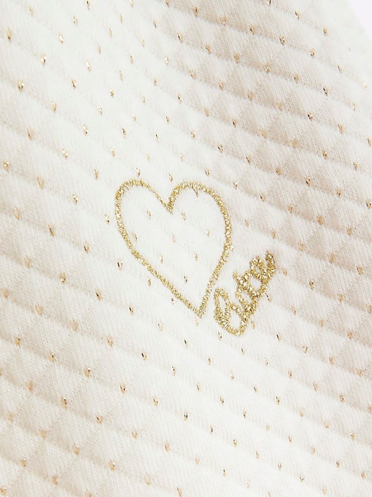 River Island Cream Baby Girls Quilted 100% Cotton Sweat Jogger Set - Image 3 of 3
