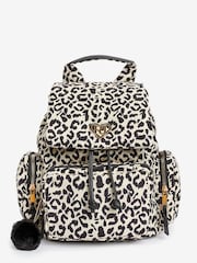 River Island Mädchen Utility-Rucksack aus Nylon mit Leoprint, Beige - Bild 1 von 6