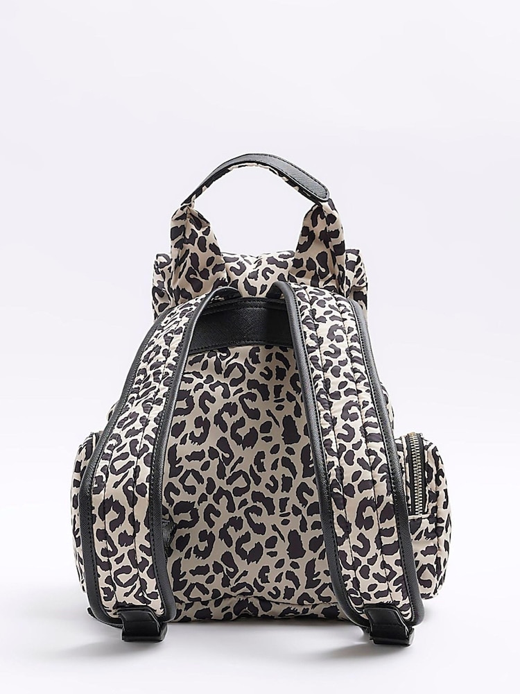 River Island Mädchen Utility-Rucksack aus Nylon mit Leoprint, Beige - Bild 2 von 6