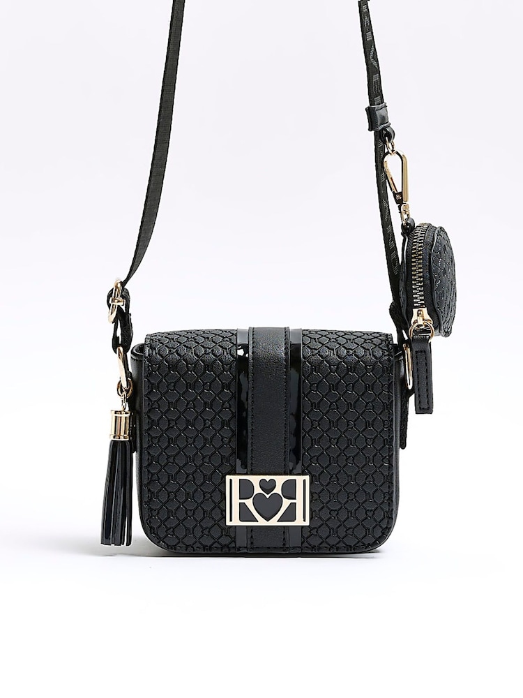 River Island Black Girls Embossed Monogram X body Bag - Image 1 of 5