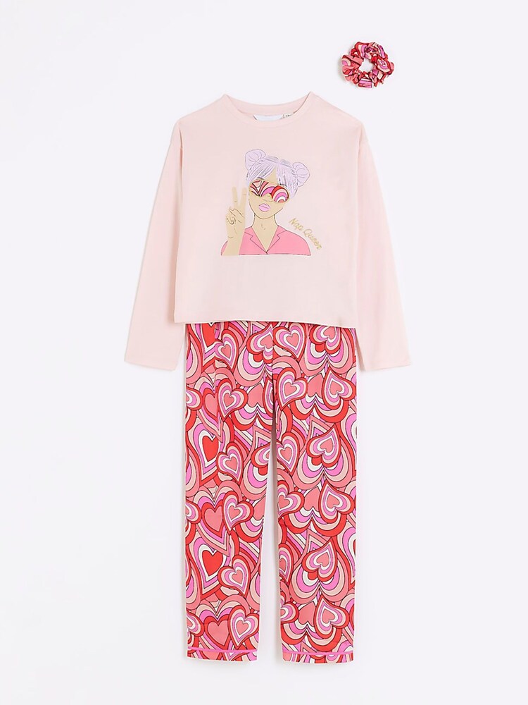 River Island Pink Girls Girl Graphic Pj Set - Image 1 of 5