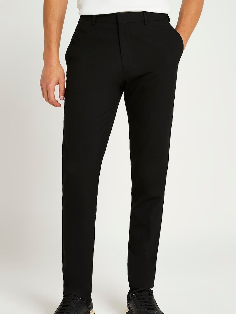 River Island Black Smart Slim 100% Cotton Trousers - Image 1 of 5