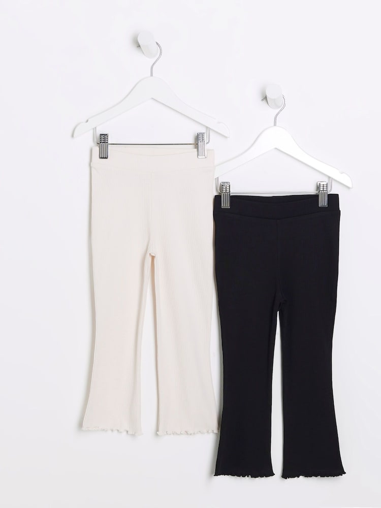 River Island White/Black Girls 100% Cotton Kickflare Trousers - Image 1 of 4