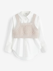 River Island Brown Girls Pearl Embellished Hybrid Jumper Set - Image 1 of 6