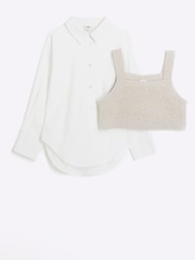 River Island Brown Girls Pearl Embellished Hybrid Jumper Set - Image 3 of 6