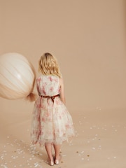 Pink Floral Mesh Tie Back Party Dress (3-16yrs) - Image 2 of 5