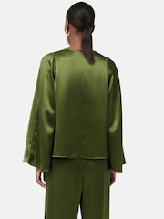 Jigsaw Green Satin Drape Fluted Sleeve Top - Image 2 of 7