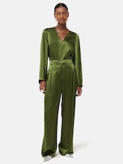 Jigsaw Green Satin Drape Fluted Sleeve Top - Image 3 of 7