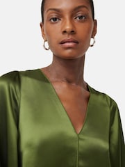 Jigsaw Green Satin Drape Fluted Sleeve Top - Image 6 of 7