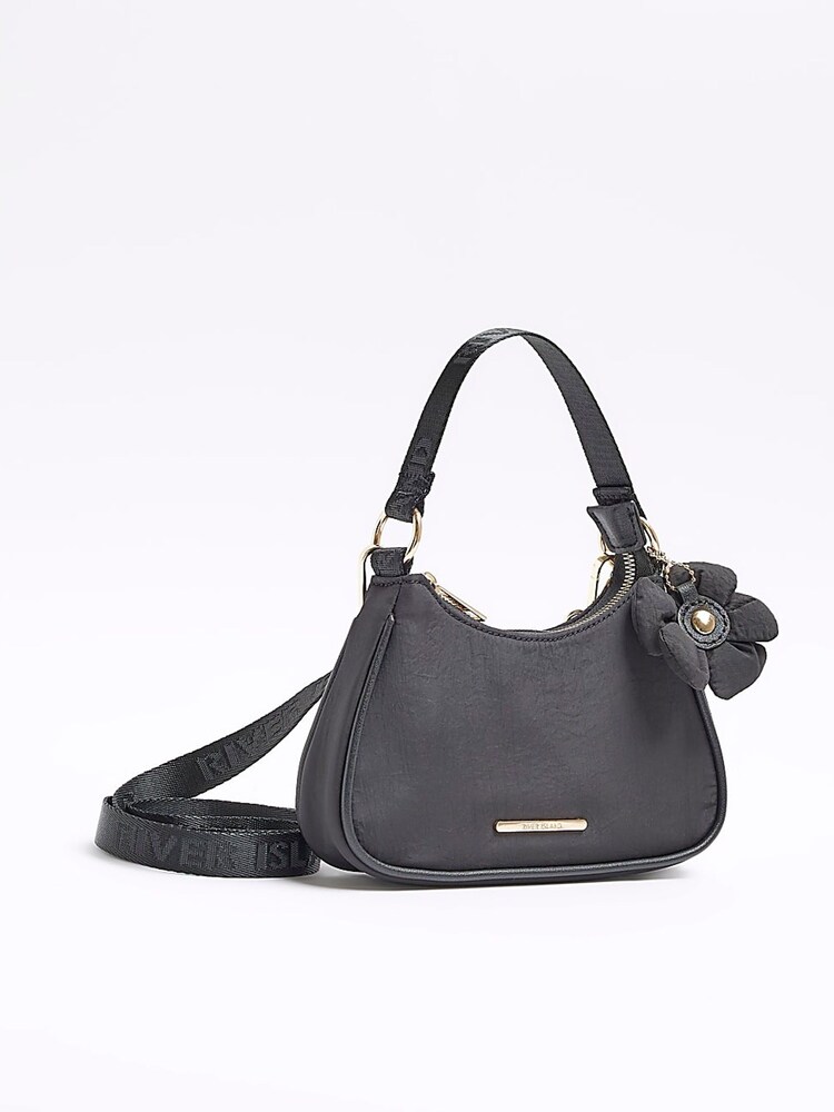 River Island Black Girls Black Nylon Flower Scoop Bag - Image 1 of 5