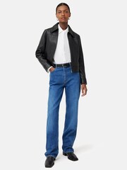 Jigsaw Black Zip Front Leather Biker Jacket - Image 4 of 7