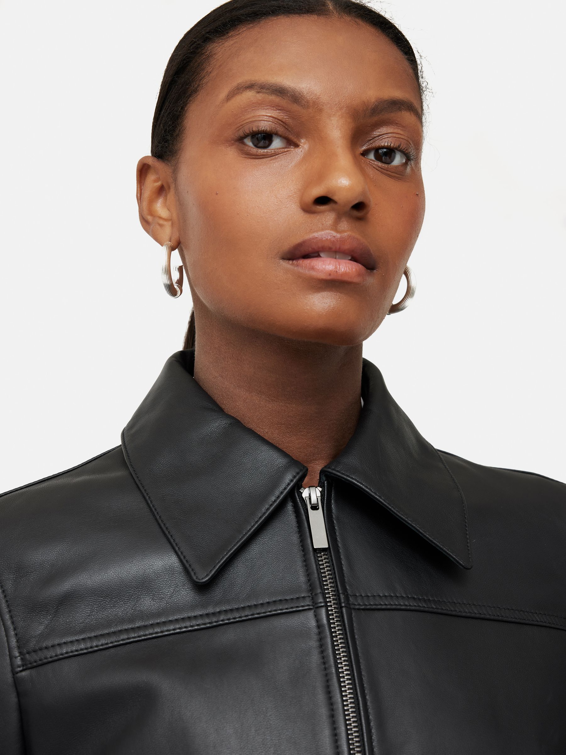 Zip front leather jacket hot sale