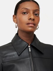 Jigsaw Black Zip Front Leather Biker Jacket - Image 5 of 7