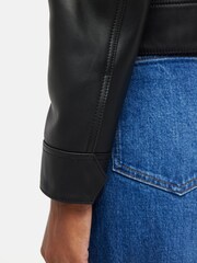 Jigsaw Black Zip Front Leather Biker Jacket - Image 6 of 7