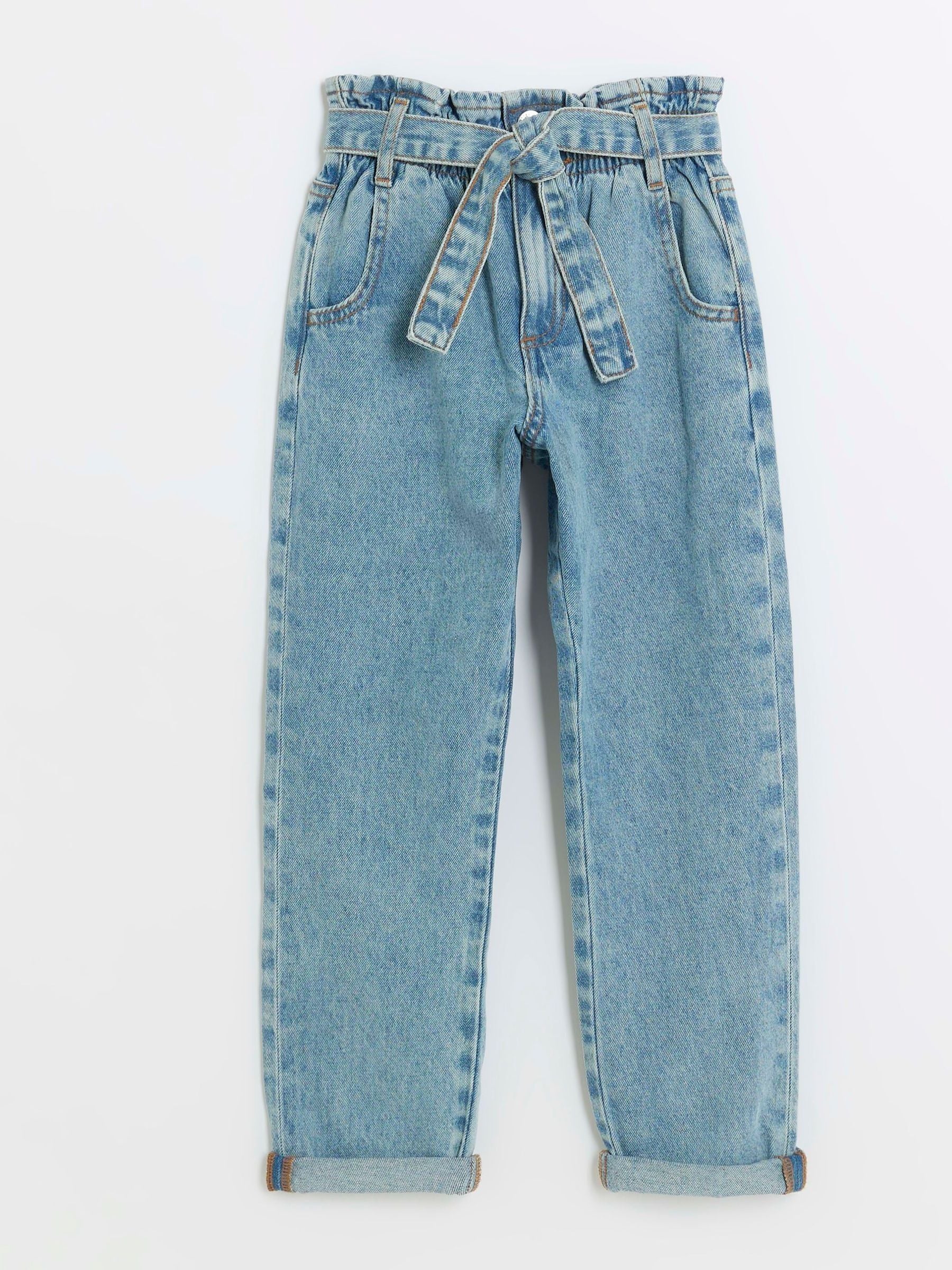 Buy River Island Blue Girls Denim Shirred Waistband Paperbag Jeans from Next Oman