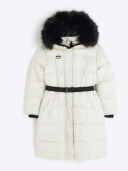 River Island Cream Girls Belted Coat - Image 1 of 4