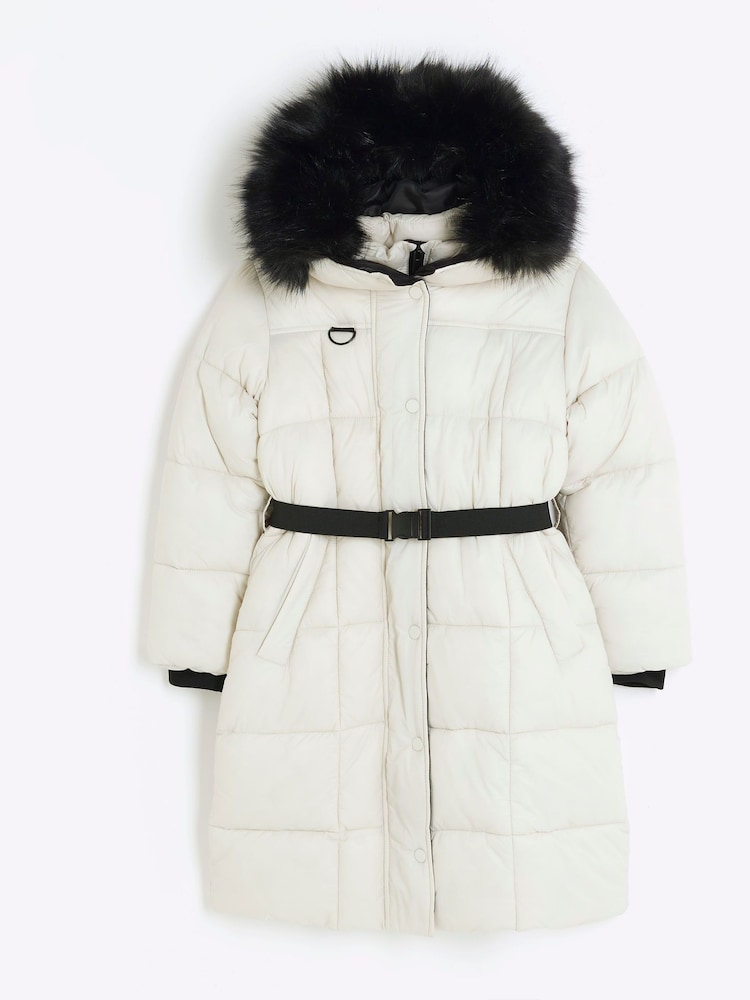 River Island Cream Girls Belted Coat - Image 1 of 4