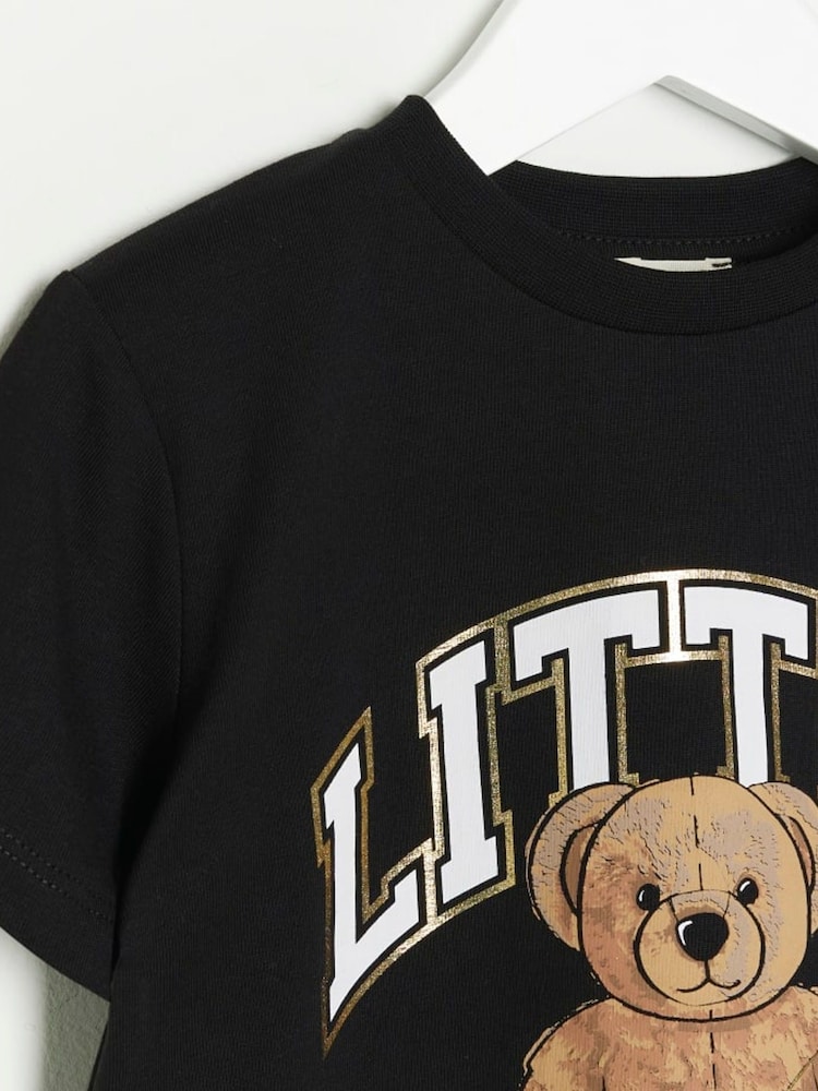 River Island Black Boys 100% Cotton Little King Bear T-Shirt - Image 4 of 4