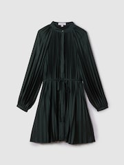 Reiss Green Trina Pleated Belted Mini Dress - Image 2 of 7