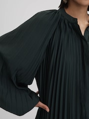 Reiss Green Trina Pleated Belted Mini Dress - Image 4 of 7