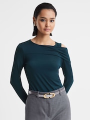 Reiss Teal Adeline Draped Shoulder Top - Image 1 of 5