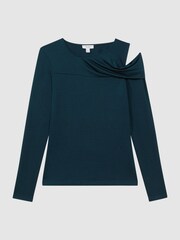 Reiss Teal Adeline Draped Shoulder Top - Image 2 of 5