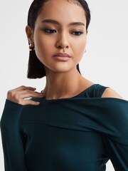 Reiss Teal Adeline Draped Shoulder Top - Image 4 of 5