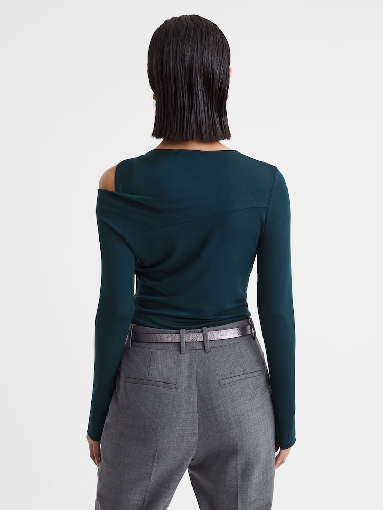 Reiss Teal Adeline Draped Shoulder Top - Image 5 of 5