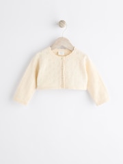 Cream - Pointelle dojenček 100% Cotton Knitted kratka jopa z enim gumbom pletena jopa (0mths-2yrs) - Slika 1 iz 7