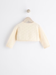 Cream - Pointelle dojenček 100% Cotton Knitted kratka jopa z enim gumbom pletena jopa (0mths-2yrs) - Slika 2 iz 7