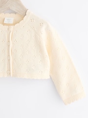 Cream - Pointelle dojenček 100% Cotton Knitted kratka jopa z enim gumbom pletena jopa (0mths-2yrs) - Slika 3 iz 7
