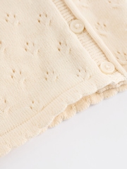 Cream - Pointelle dojenček 100% Cotton Knitted kratka jopa z enim gumbom pletena jopa (0mths-2yrs) - Slika 7 iz 7