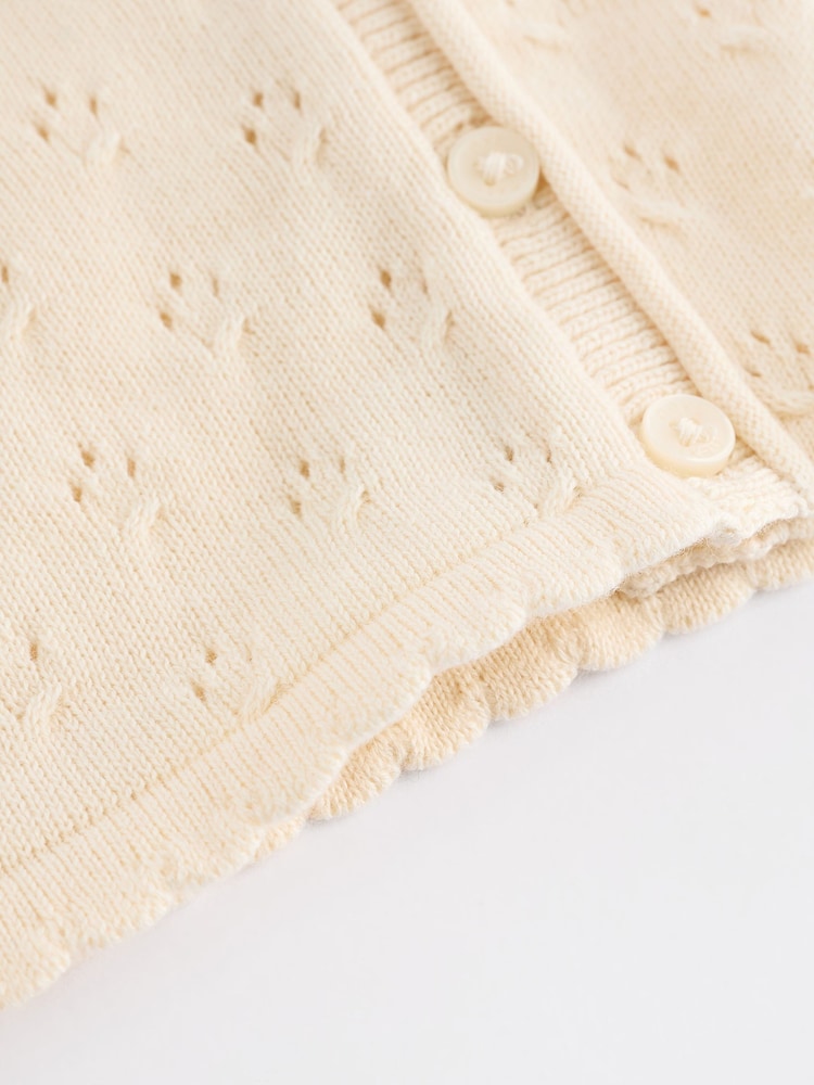 Cream - Pointelle dojenček 100% Cotton Knitted kratka jopa z enim gumbom pletena jopa (0mths-2yrs) - Slika 7 iz 7