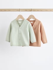 Rust Brown/Sage Green Baby 100% Cotton Knitted Cardigans 2 Pack (0mths-2yrs) - Image 1 of 7