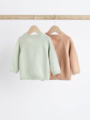 Rust Brown/Sage Green Baby 100% Cotton Knitted Cardigans 2 Pack (0mths-2yrs) - Image 2 of 7