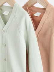 Rust Brown/Sage Green Baby 100% Cotton Knitted Cardigans 2 Pack (0mths-2yrs) - Image 3 of 7