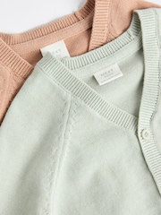 Rust Brown/Sage Green Baby 100% Cotton Knitted Cardigans 2 Pack (0mths-2yrs) - Image 4 of 7