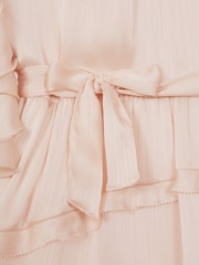 Reiss Pink Polly Senior Textured Satin Frilly Dress - Image 7 of 7